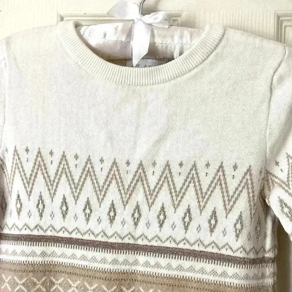 Children place girls gold and cream striped sweater dress Size 7/8 M - Picture 2 of 6